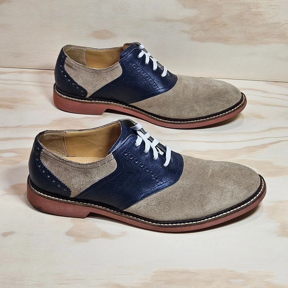 Cole Haan Mens C12280 Tan Suede Navy Leather Saddle Oxford Shoes Size 10.5 M